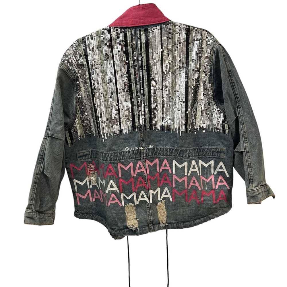 Wren + Glory sequin embellished, hand painted, Mama jacket, art to wear, unique